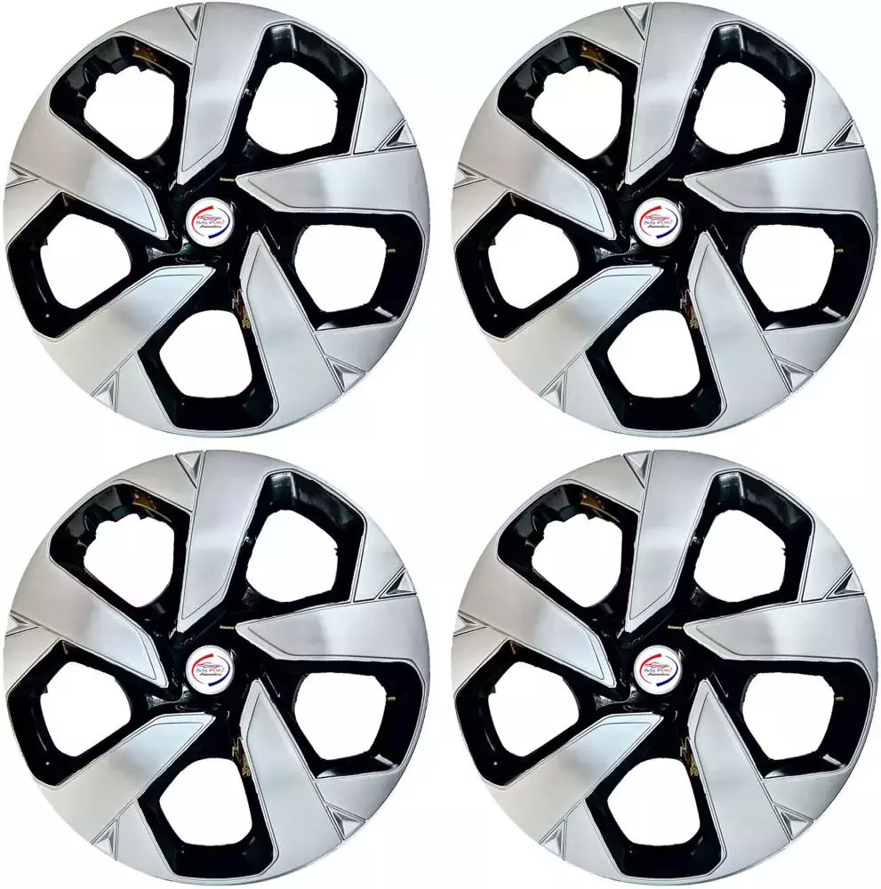 Auto Pearl BS01 R15  381 mm(15 Inch) Press Type Wheel Hubcap with Retention Ring Glossy Black Silver Wheel Cover for Tata NA (Set of 4)