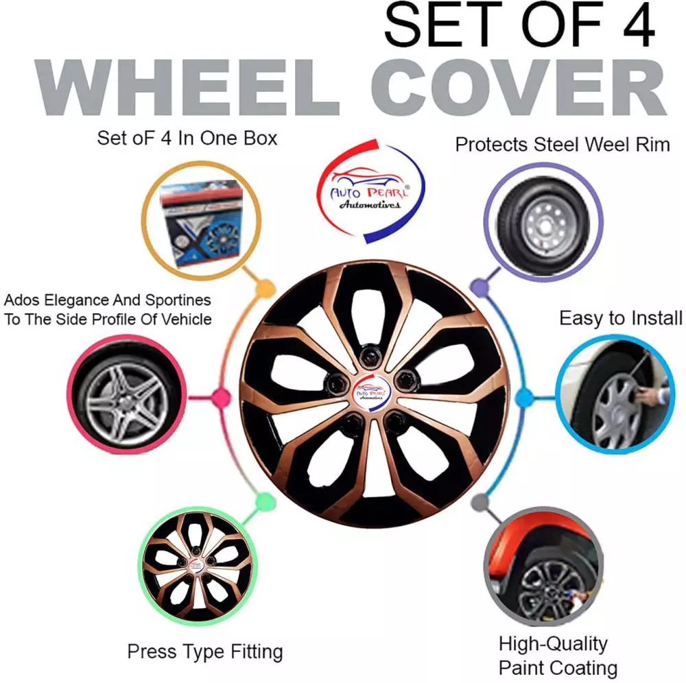 Auto Pearl Cop14_355.6 mm(14 Inch) Press Type Wheel Cap Hubcap with Retention Ring Glossy Black Wheel Cover for Honda Amaze14 cm