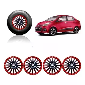 Auto Pearl Premium Quality Car Full Caps Red and Black 35.56 cm (14 Inch) Press Type Fitting Wheel Cover For Xcent (Pack of 4 Pcs)