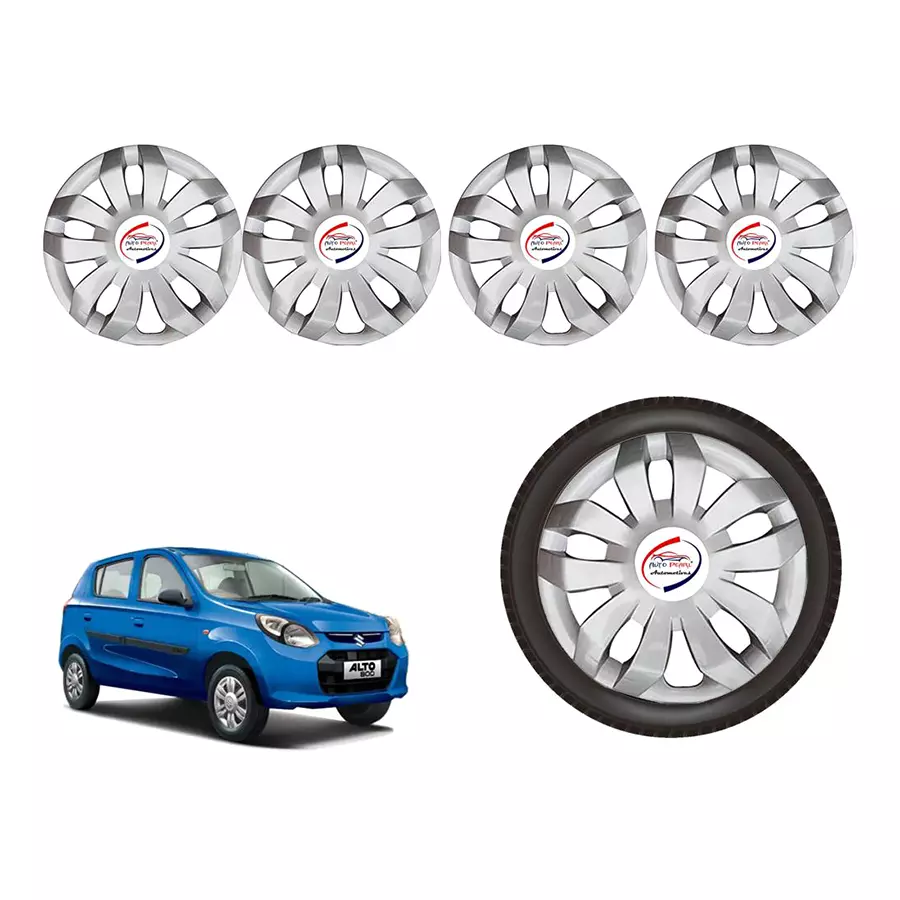 Auto Pearl SL02_R Press Type Car Wheel Cover with Retention Ring 304.8 mm (12 Inch) Glossy Silver for Maruti Alto 800 (Set of 4)