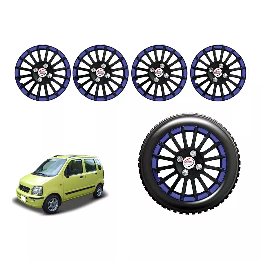 Auto Pearl CBB24_R Press Type Car Wheel Cover with Retention Ring 33.02 cm (13 Inch) Glossy Black, Blue for Maruti Wagon R AMT VXI (Set of 4)