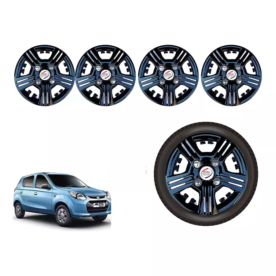 Auto Pearl slv01_R Press Type Car Wheel Cover with Retention Ring 304.8 mm (12 Inch) Glossy Black for Maruti Alto 800 STD (Set of 4)