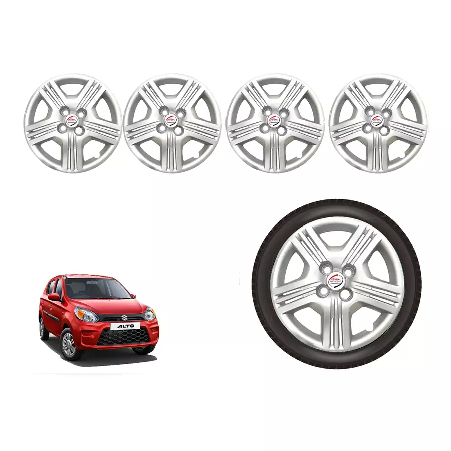 Auto Pearl slv05_R Press Type Car Wheel Cover with Retention Ring 304.8 mm (12 Inch) Glossy Silver for Maruti Alto 800 LXI (Set of 4)