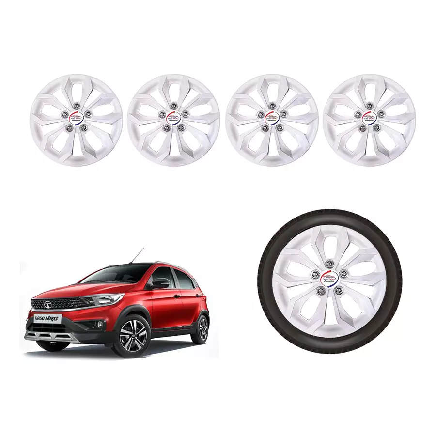 Auto Pearl White21_R Press Type Car Wheel Cover with Retention Ring 33.02 cm (13 Inch) Glossy White for Tata Tiago (Set of 4)