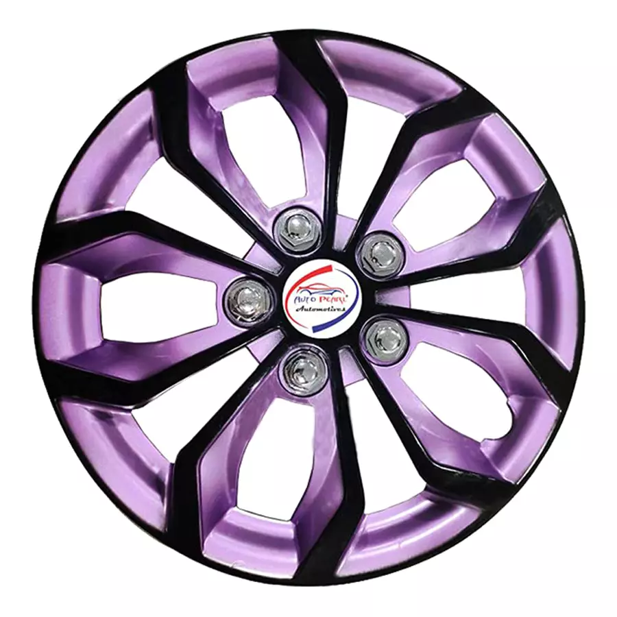 Auto Pearl VioRev57_R Press Type Car Wheel Cover with Retention Ring 35.56 cm (14 Inch) Glossy Black, Purple for Universal Car (Set of 4)