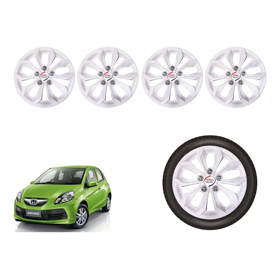 Auto Pearl White03_R Press Type Car Wheel Cover with Retention Ring 35.56 cm (14 Inch) Glossy White for Honda Brio (Set of 4)