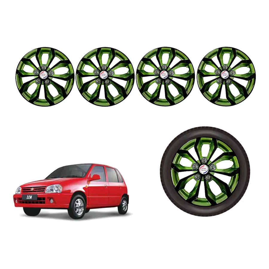 Auto Pearl BlkGn09_R Press Type Car Wheel Cover with Retention Ring 304.8 mm (12 Inch) Glossy Black, Green for Maruti Zen (Set of 4)