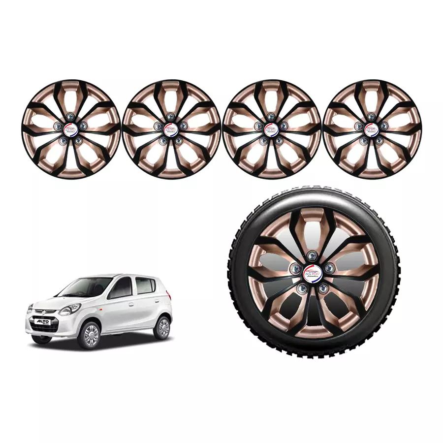 Auto Pearl CoRv01_R Press Type Car Wheel Cover with Retention Ring 304.8 mm (12 Inch) Glossy Black, Brown for Maruti 800 (Set of 4)