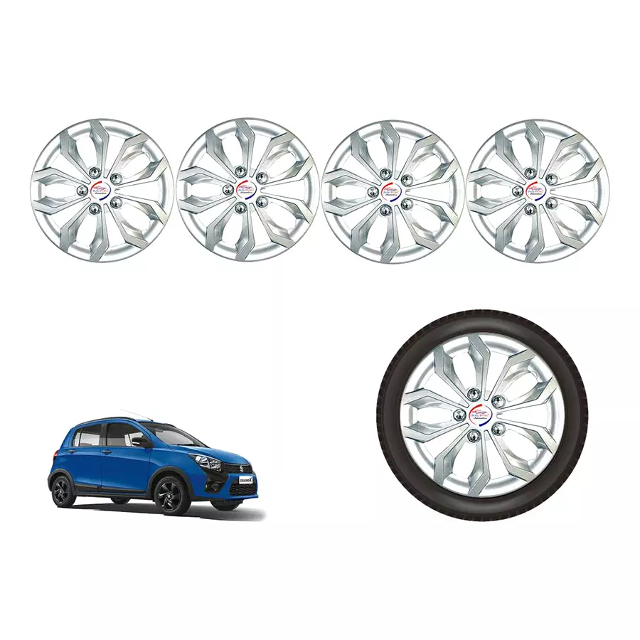 Auto Pearl Sil12_R Press Type Car Wheel Cover with Retention Ring 35.56 cm (14 Inch) Glossy Silver for Maruti Celerio X AMT VXI Petrol (Set of 4)
