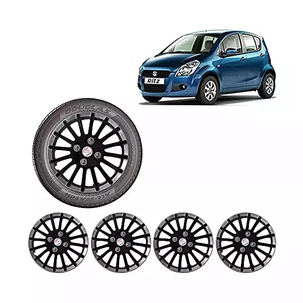 Auto Pearl Car Full Wheel Cover Caps 35.56 cm (14 Inch) Press Type for Ritz (Set of 4, Black and Silver)