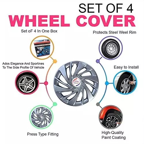 Auto Pearl Ertiga Silver 33.02 cm (13 Inch) 4 Pcs Press Type Hubcap Wheel Cover Replacements for Alto K10 Old