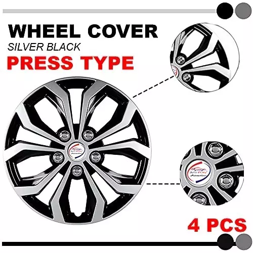 Auto Pearl Car Full Silver Black Wheel Cover Caps 35.56 cm (14 Inch) Press Type Fitting for Figo Aspire 2019