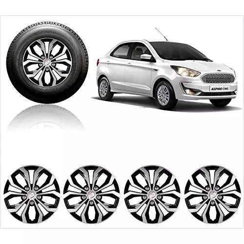 Auto Pearl Car Full Silver Black Wheel Cover Caps 35.56 cm (14 Inch) Press Type Fitting for Figo Aspire 2019