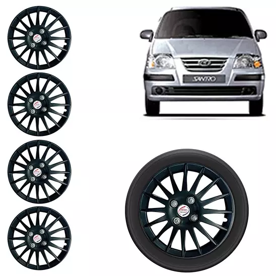 Auto Pearl Premium 33.02 cm (13 Inch) (Set of 4 Pcs) Black Press Type Hubcap Wheel Cover Replacements for Santro