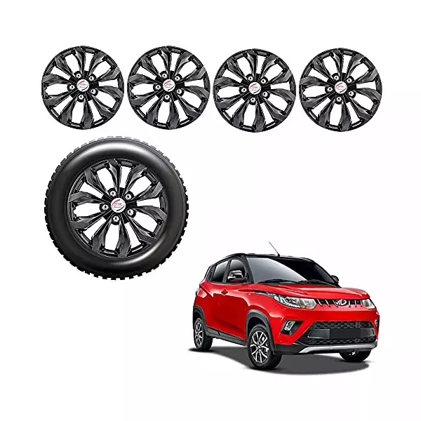 Auto Pearl Premium 35.56 cm (14 Inch) (4 Pcs) Black Press Type Hubcap Wheel Cover Replacements for KUV100 NXT