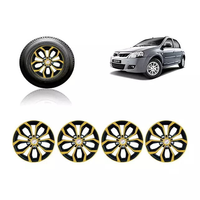 Auto Pearl Car Golden Black Wheel Cover Caps 35.56 cm (14 Inch) Press Type Fitting Compatible with Varito