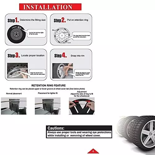 Auto Pearl 381 mm(15 Inch) Set of 4 Pcs Silver Hubcap Wheel Cover Replacements for Polo