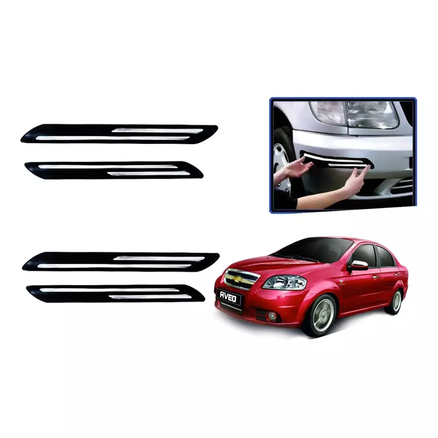Auto Pearl Plastic & Stainless Steel Car Bumper Guard for Chevrolet Aveo Black/Silver (Pack of 4 Pcs)