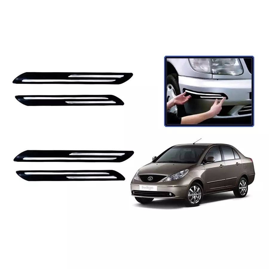 Auto Pearl Plastic & Stainless Steel Car Bumper Guard for Tata Indigo Black/Silver (Pack of 4 Pcs)