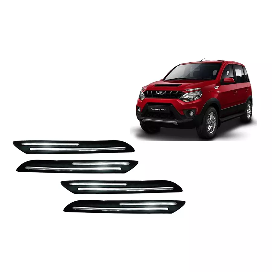 Auto Pearl Plastic & Silver Plated Car Bumper Guard for Mahindra NuvoSport Black/Silver (Pack of 4 Pcs)
