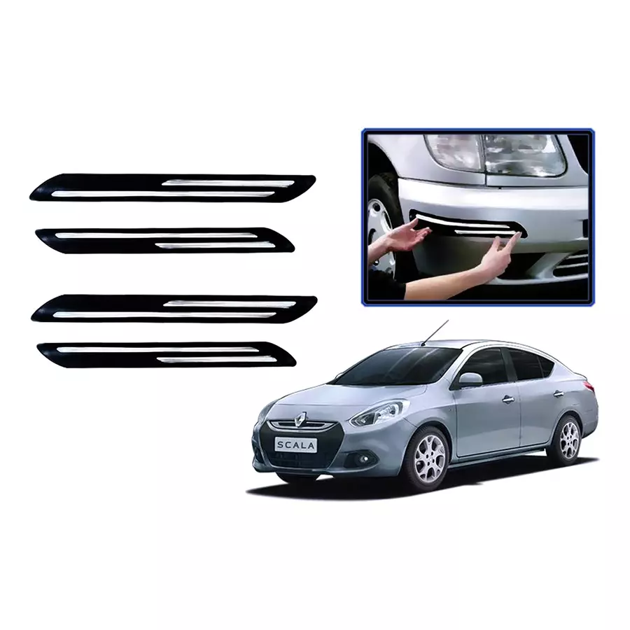 Auto Pearl Plastic & Stainless Steel Car Bumper Guard for Renault Scala Black/Silver (Pack of 4 Pcs)