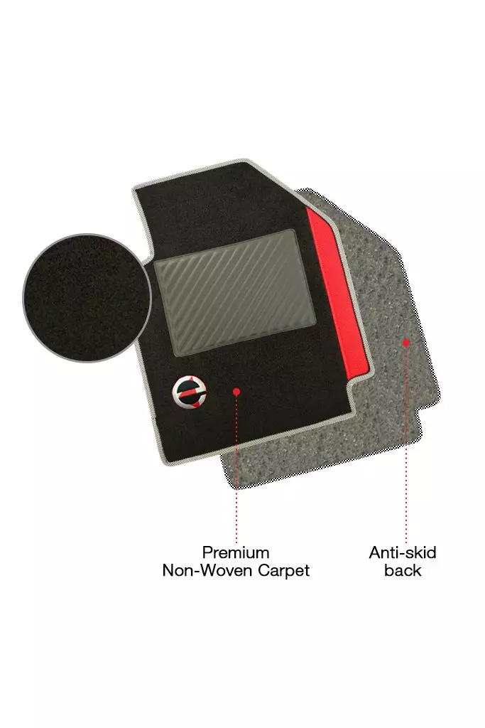 Elegant Duo Black And Red Carpet Car Mat Compatible With Maruti New Brezza 2022 Onwards