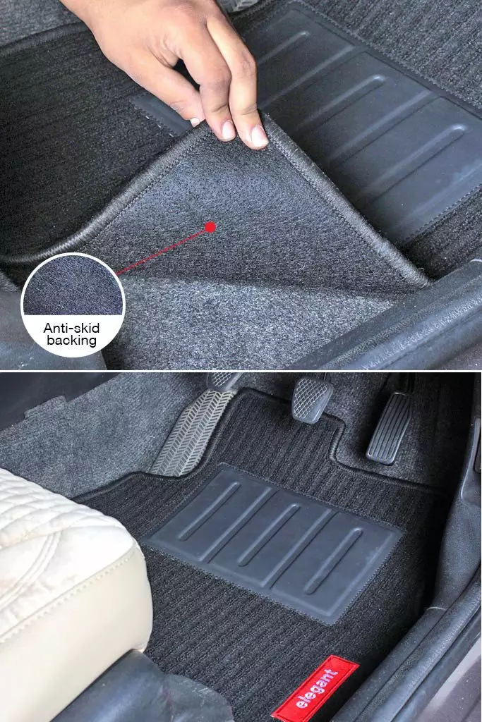 Elegant Cord Black & Orange Carpet Car Mat Compatible With Honda&nbsp;Amaze 2012-2017