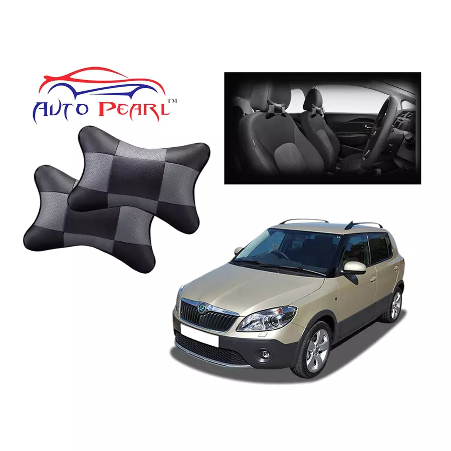 Auto Pearl Black Grey Car Neck Cushion/Neck Pillow Compatible with Skoda Fabia
