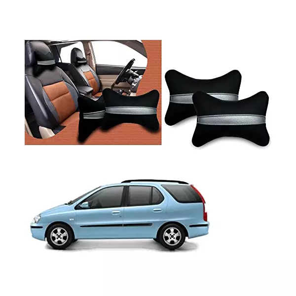 Auto Pearl Black Silver Strip Car Neck Cushion/Neck Pillow Compatible with Tata Indigo Marina