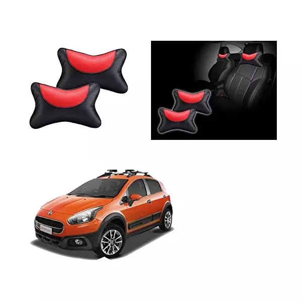 Auto Pearl Black and Red Designer Car Neck Rest Pillow Compatible for Fiat Avventura