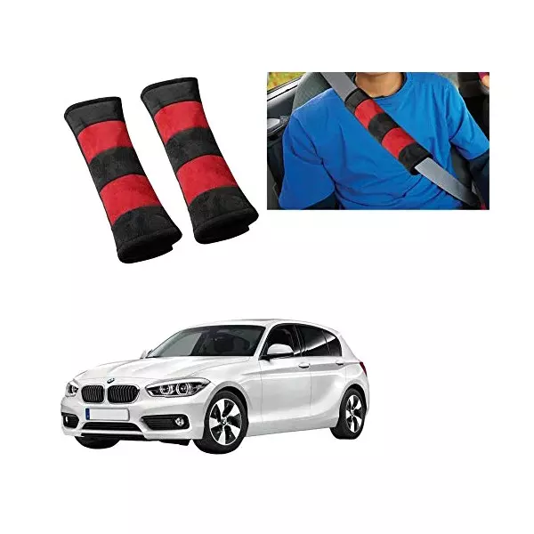 Auto Pearl Seat Belt Cushion (Pack of 2, Black, Red) Compatible for BMW 1 Series