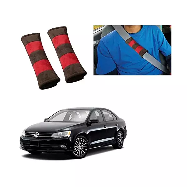 Auto Pearl Seat Belt Cushion (Pack of 2, Brown Red) Compatible for Volkswagen Jetta Type 2