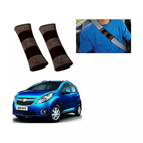 Auto Pearl Seat Belt Cushion (Pack of 2, Brown Black) Compatible for Chevrolet Beat Type 1