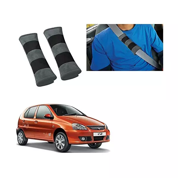 Auto Pearl Seat Belt Cushion (Pack of 2, Grey Black) Compatible for Tata Indica