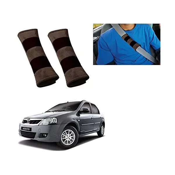 Auto Pearl Seat Belt Cushion (Pack of 2, Brown Black) Compatible for Mahindra Verito