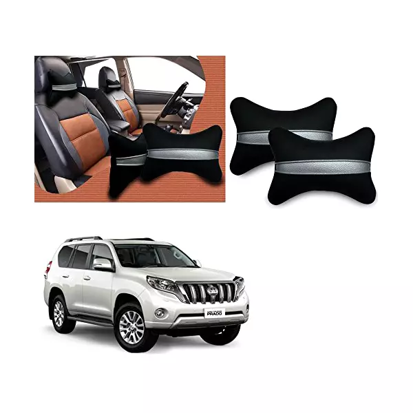 Auto Pearl Black Silver Strip Car Neck Cushion/Neck Pillow Compatible with Toyota Cruiser Prado