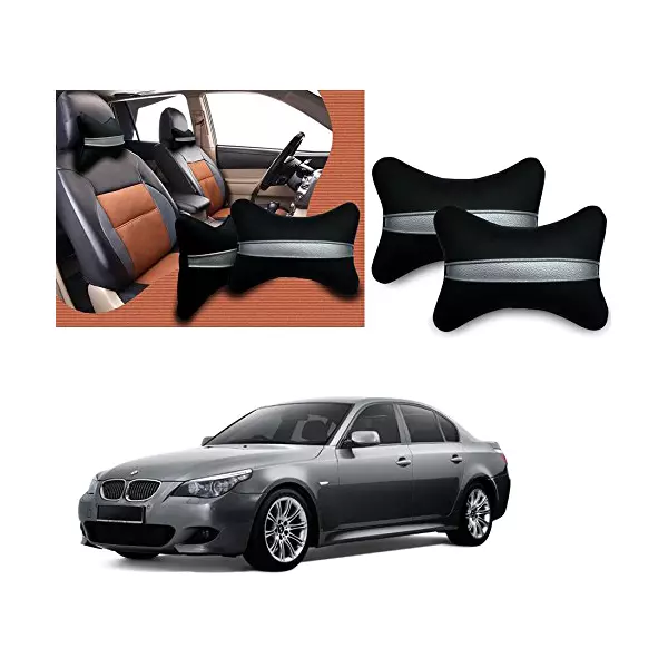 Auto Pearl Black Silver Strip Car Neck Cushion/Neck Pillow Compatible with BMW 525i