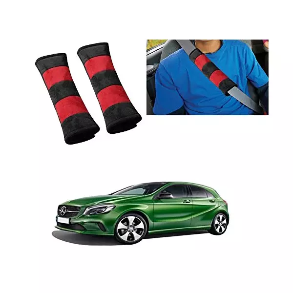 Auto Pearl Seat Belt Cushion (Pack of 2, Black, Red) Compatible for Mercedes Benz A Class