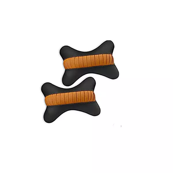 Auto Pearl Neck Rest Black Tan Strip Dot (Set of 2 Pcs) for All Cars