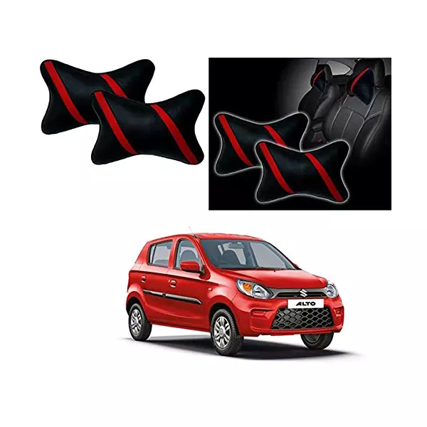 Auto Pearl Strip Red Car Neck Cushion/Neck Pillow Compatible with Alto 800 2019