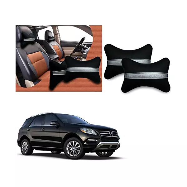 Auto Pearl Black Silver Strip Car Neck Cushion/Neck Pillow Compatible with Mercedes Benz ML 250