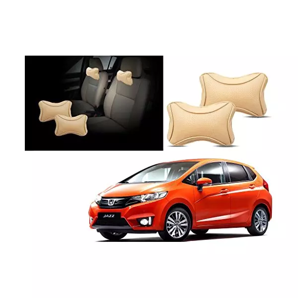 Auto Pearl Dots CV Car Neck Rest Pillow for Honda Jazz 2015 (Set of 2, Beige)
