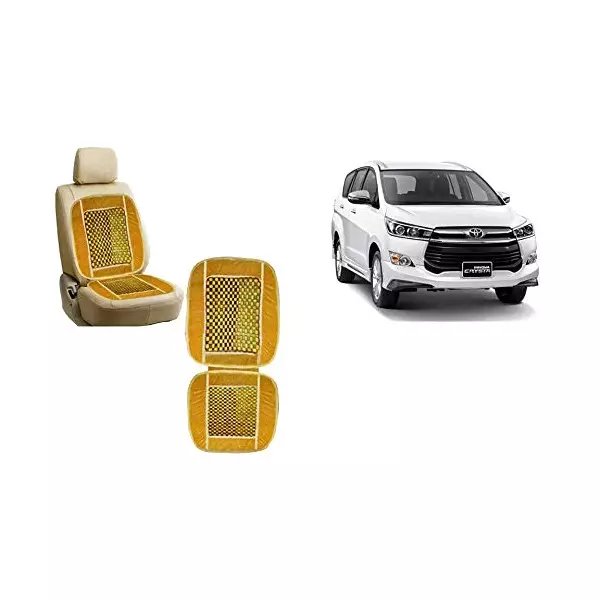 Auto Pearl Car Wooden Bead Seat Cushion with Velvet Border Compatible for Innova Crysta 2019 (2 Pcs)
