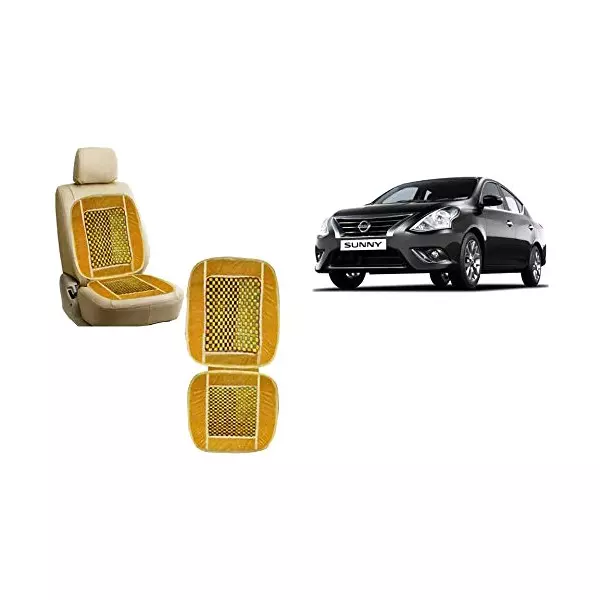 Auto Pearl Car Wooden Bead Seat Cushion with Velvet Border Compatible for Nissan Sunny New 2 Pcs