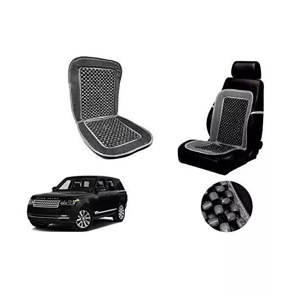 Auto Pearl Car Wooden Bead Seat Cushion with Grey Velvet Border Compatible for Range Rover