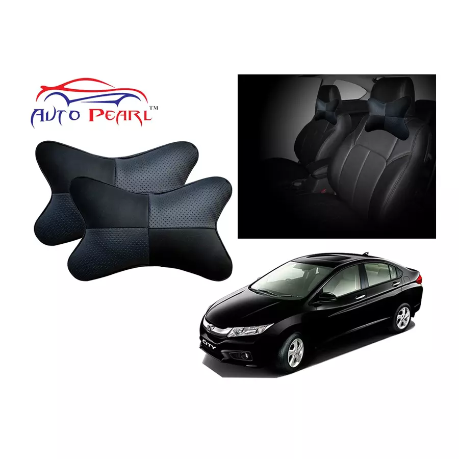 Auto Pearl Black Grey Chess Designer Car Neck Cushion/Neck Pillow for Honda City i-VTEC