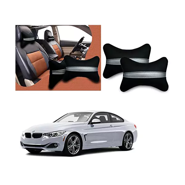 Auto Pearl Black Silver Strip Car Neck Cushion/Neck Pillow Compatible with BMW 4 Series