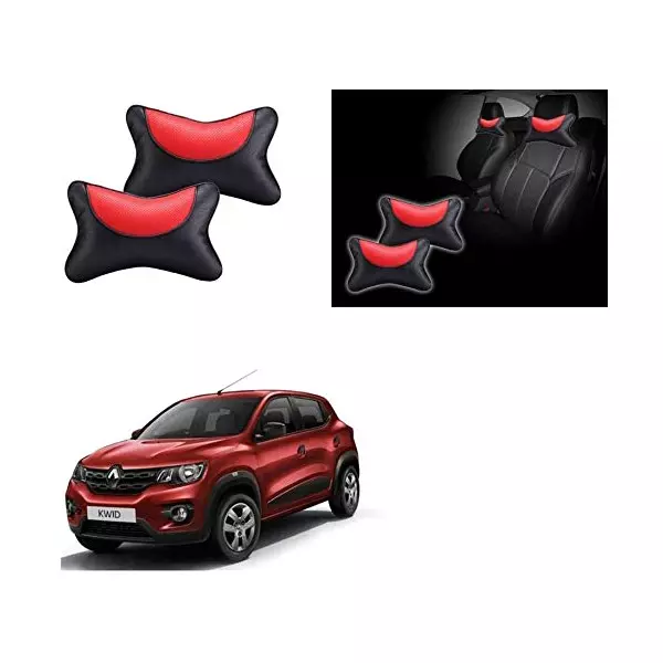 Auto Pearl Black and Red Designer Car Neck Rest Pillow Compatible for Renault Kwid