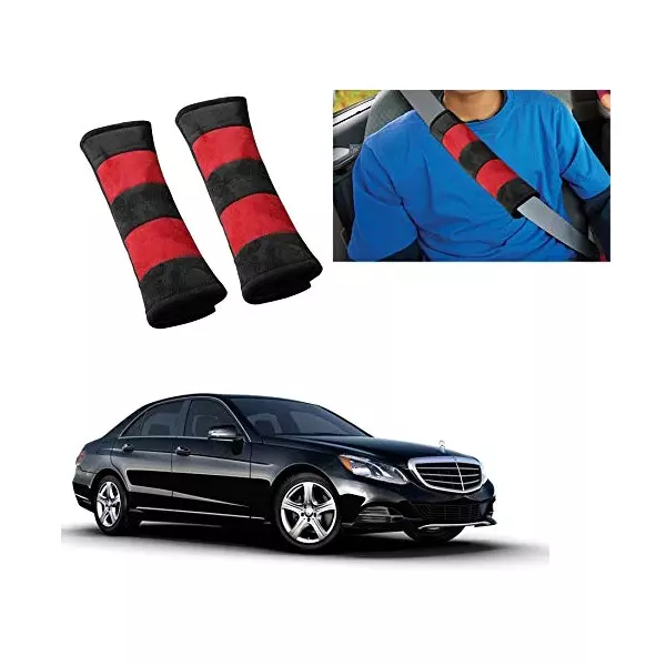 Auto Pearl Seat Belt Cushion (Pack of 2, Black, Red) Compatible for Mercedes Benz E Class
