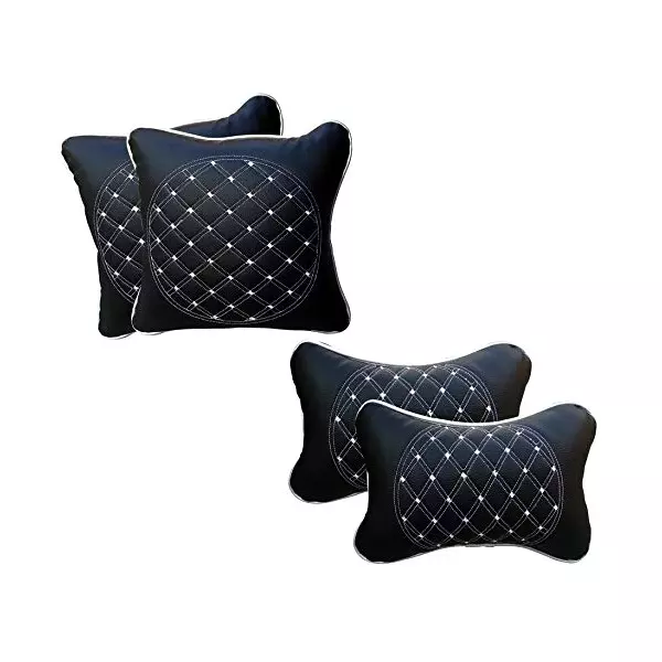 Auto Pearl Black White Diamond Color Neck Rest with Cushion 4 Pcs Compatible for City Ivtec 2016